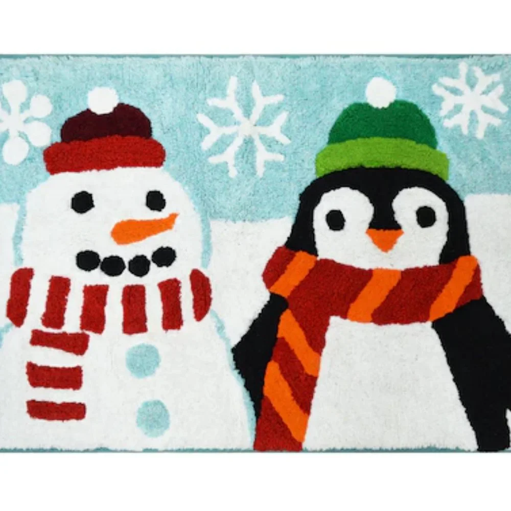 St Nicholas Square Penguin & Snowman Pal Throw Rug 20x30 Cotton Bath Mat